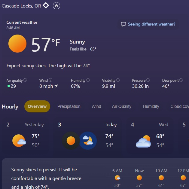 Sample of the weather at Cascade Locks